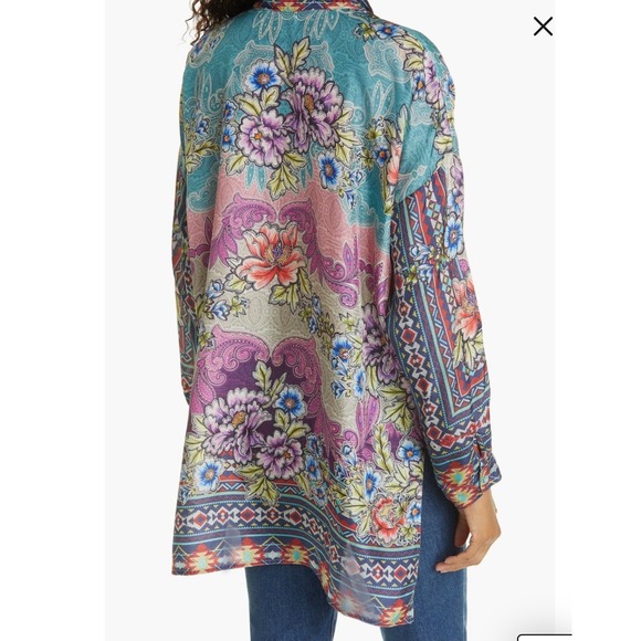 Johnny Was Ledona Janelle Blouse Button-Up Silk Sz Small Artsy Floral Resort - Picture 8 of 15